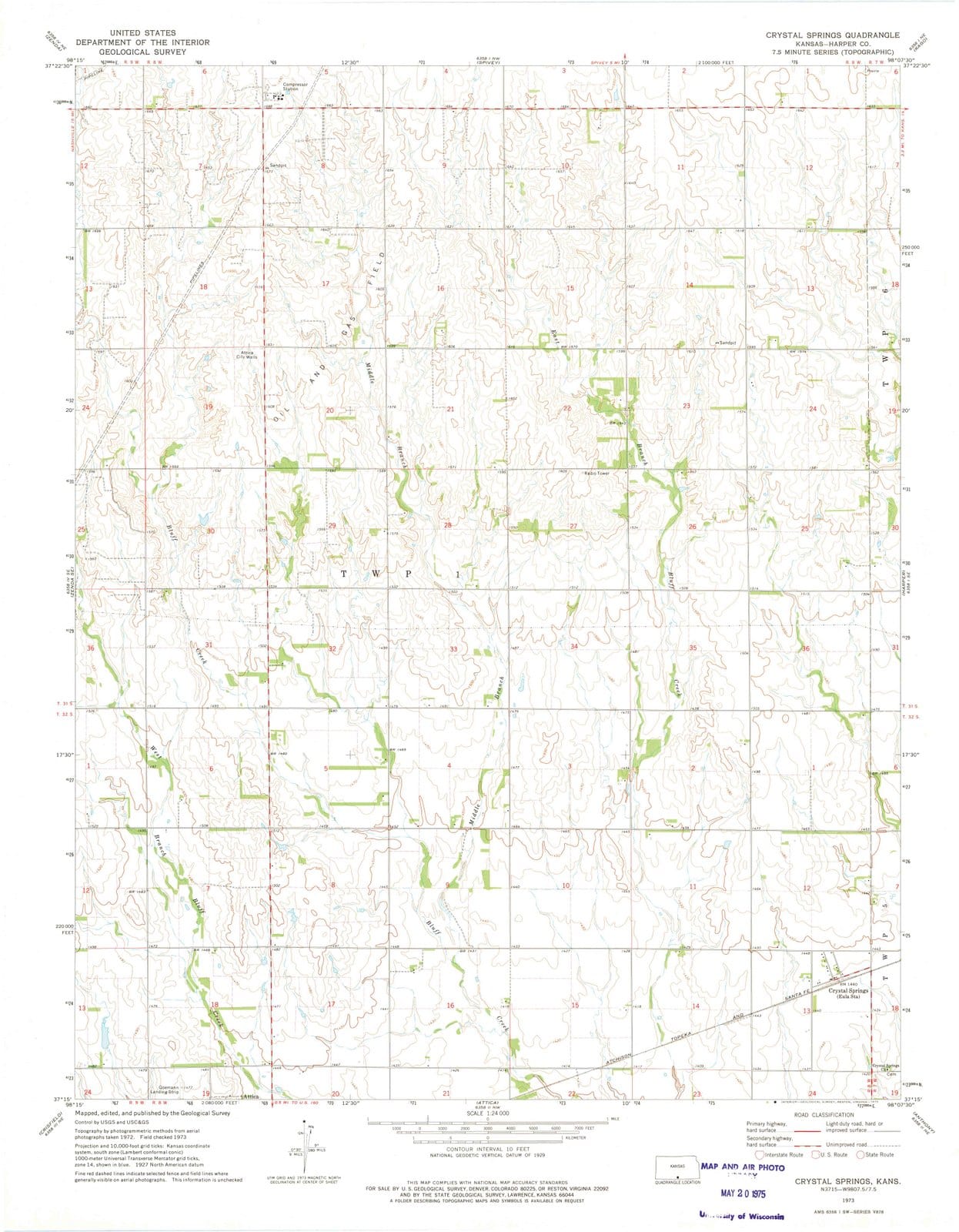 1973 Crystal Springs, KS - Kansas - USGS Topographic Map