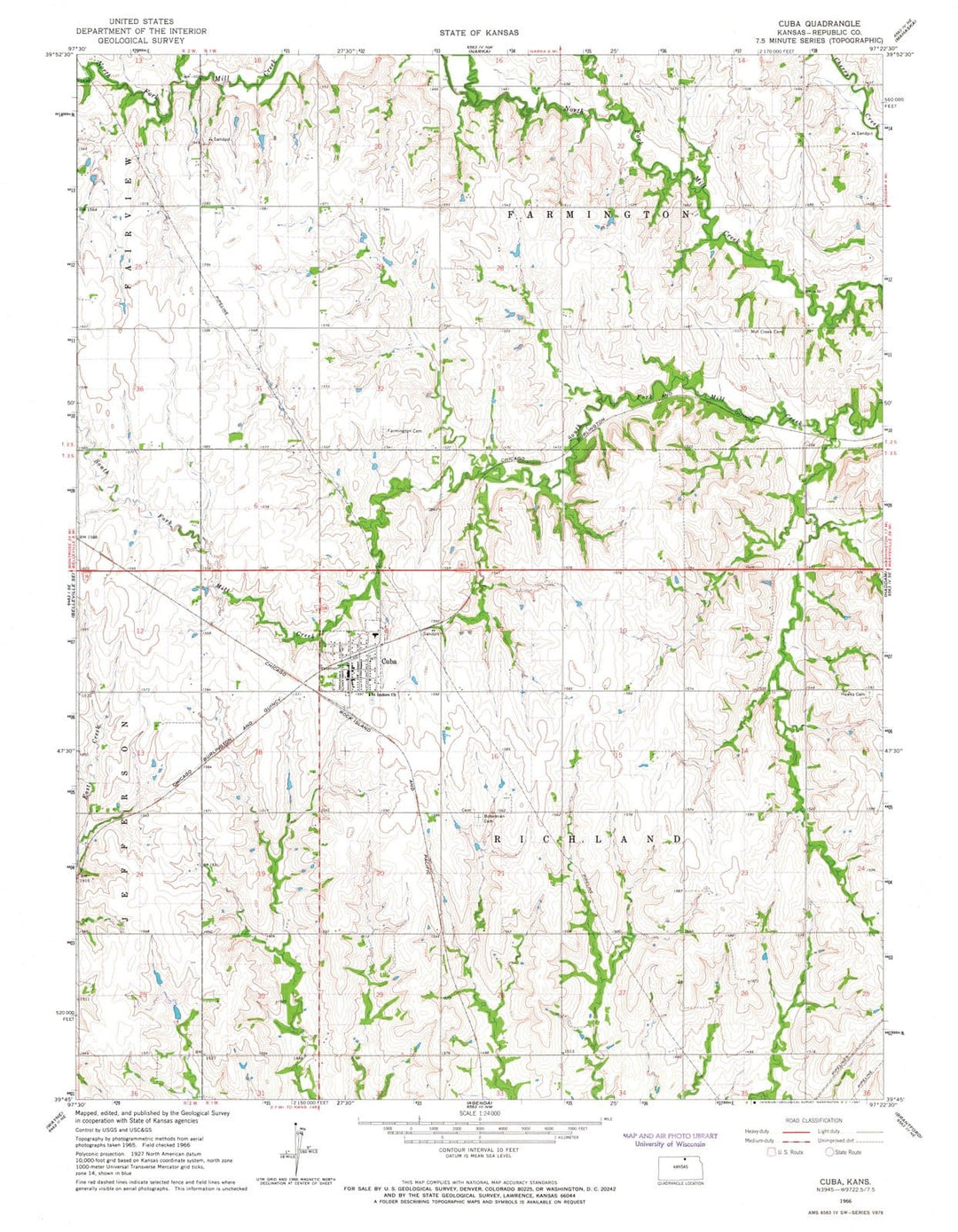 1966 Cuba, KS - Kansas - USGS Topographic Map