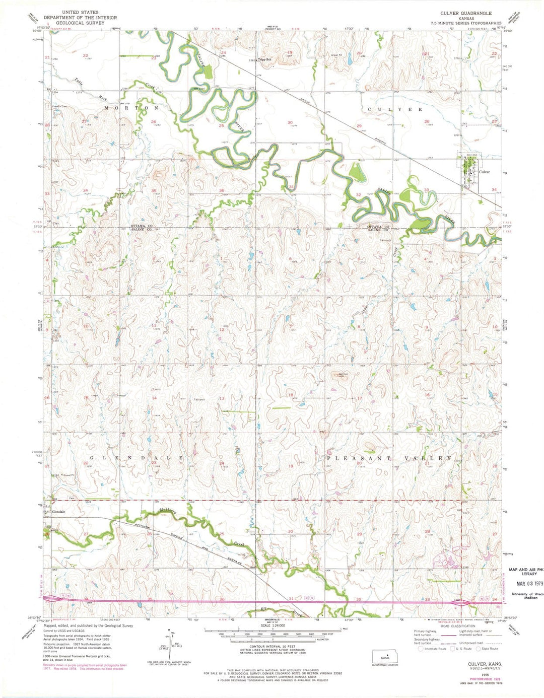 1955 Culver, KS - Kansas - USGS Topographic Map