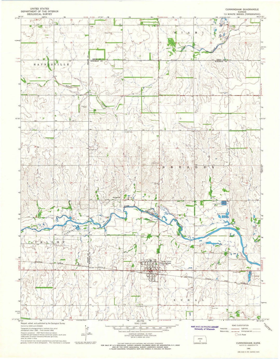 1966 Cunningham, KS - Kansas - USGS Topographic Map