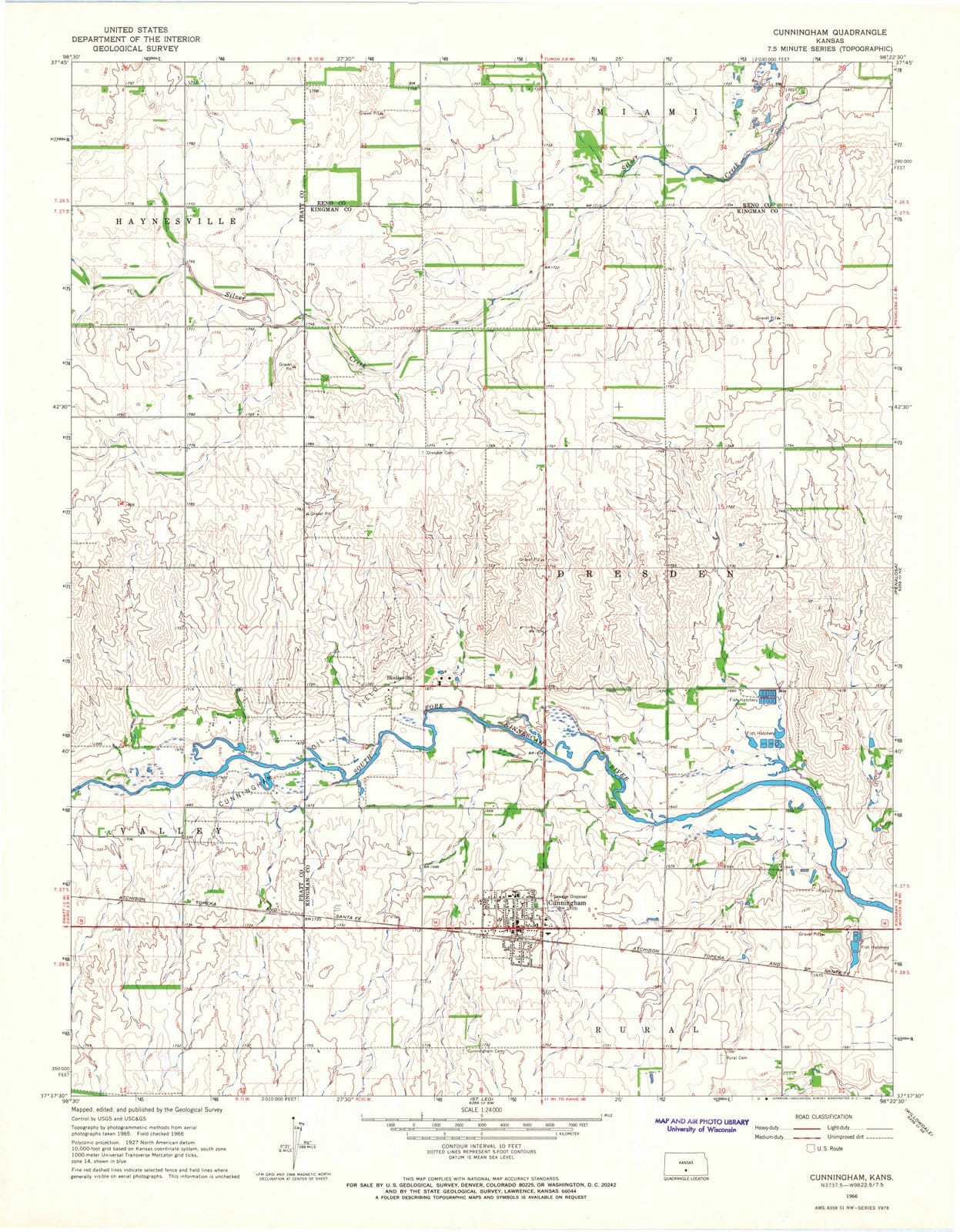 1966 Cunningham, KS - Kansas - USGS Topographic Map