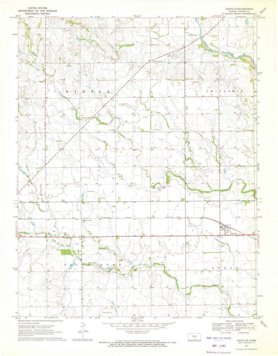 1971 Danville, KS - Kansas - USGS Topographic Map