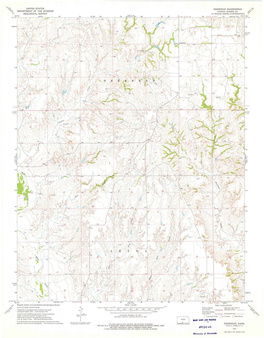 1973 Deerhead, KS - Kansas - USGS Topographic Map