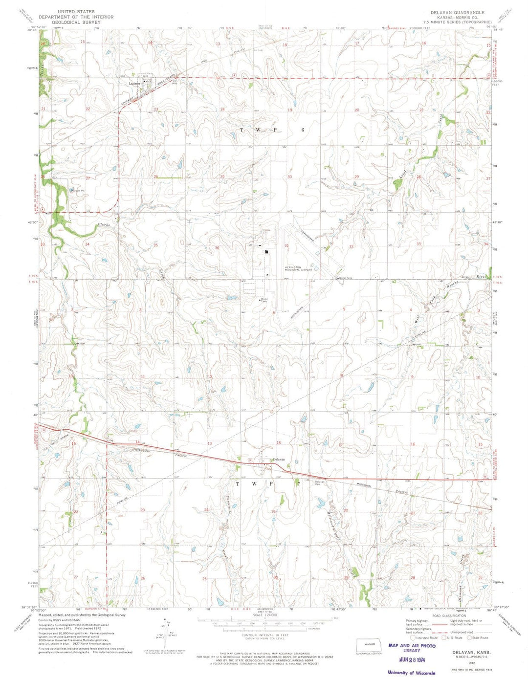 1972 Delavan, KS - Kansas - USGS Topographic Map