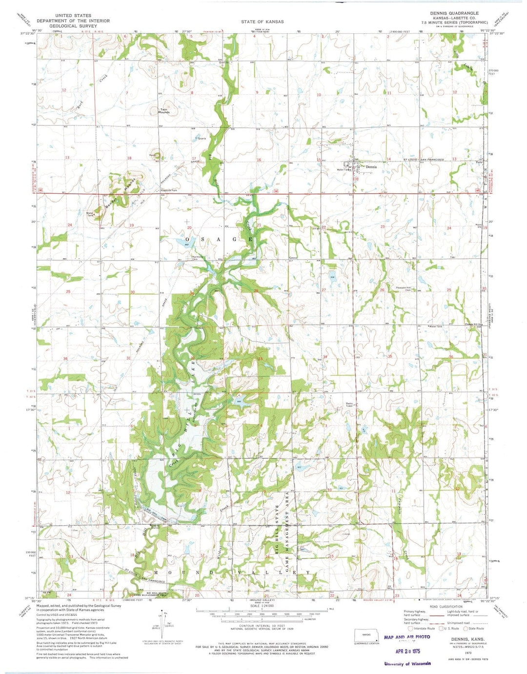 1973 Dennis, KS - Kansas - USGS Topographic Map