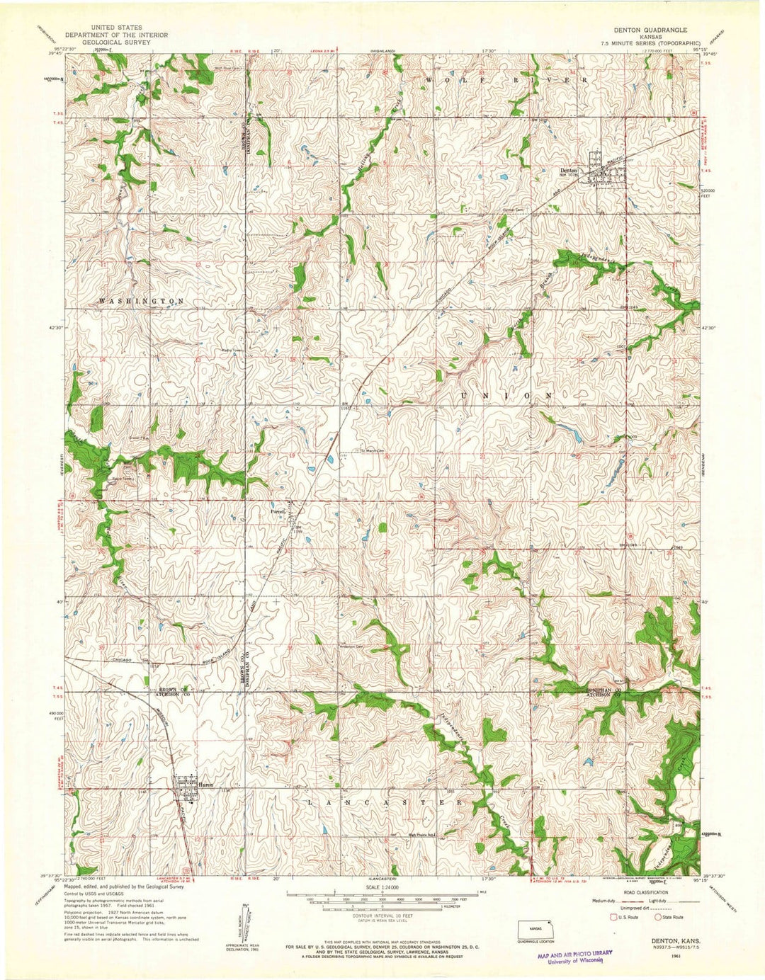 1961 Denton, KS - Kansas - USGS Topographic Map