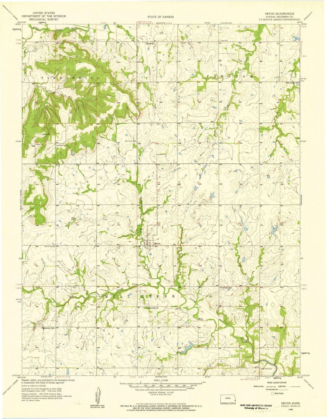 1958 Devon, KS - Kansas - USGS Topographic Map