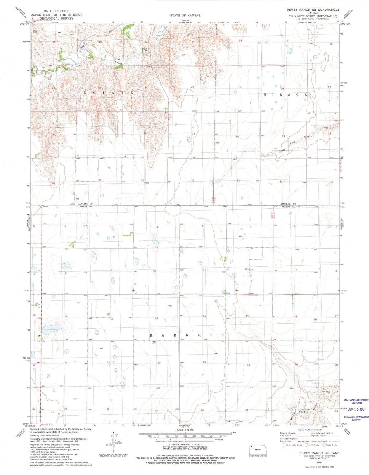 1981 Dewey Ranch, KS - Kansas - USGS Topographic Map v2