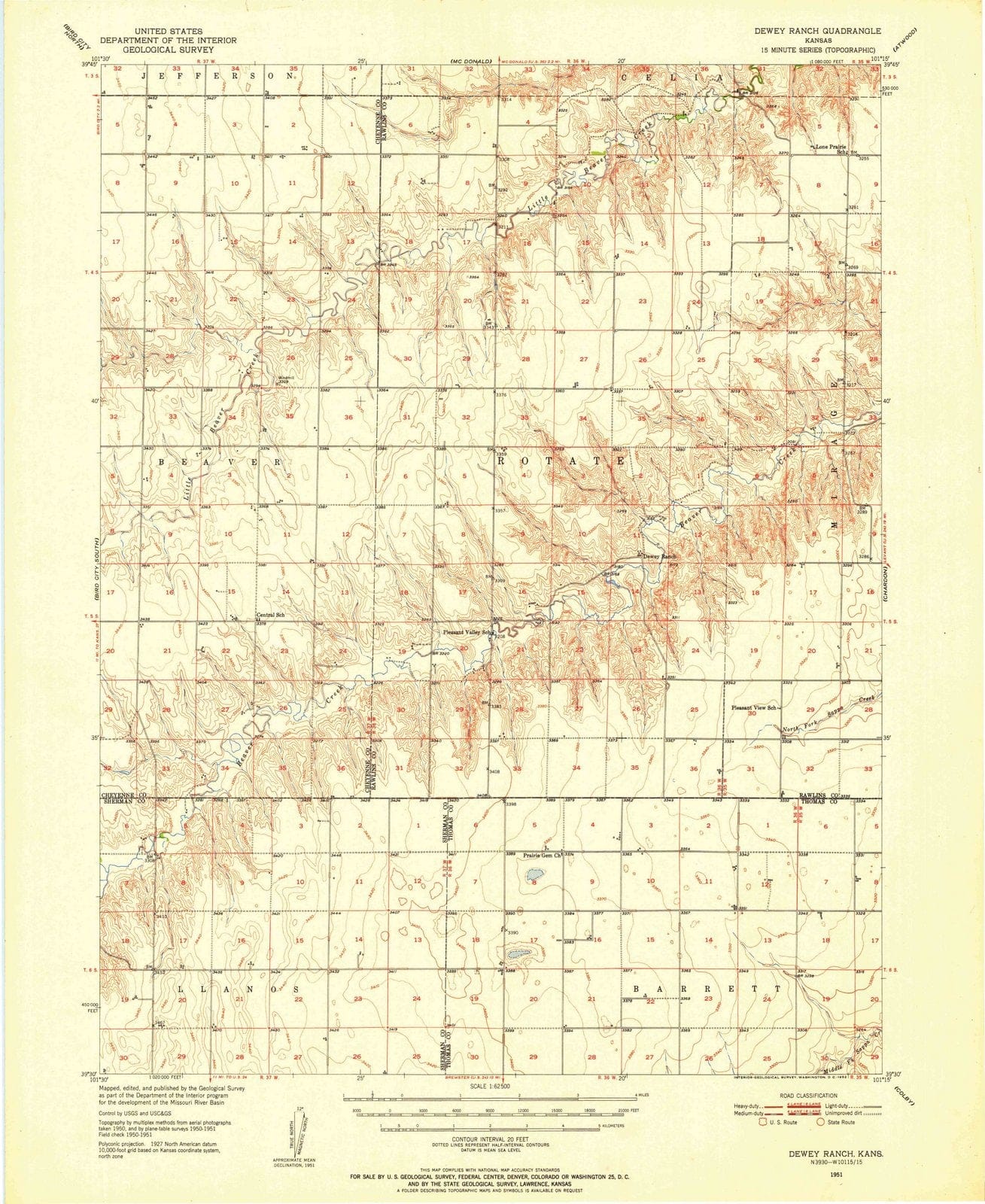 1951 Dewey Ranch, KS - Kansas - USGS Topographic Map