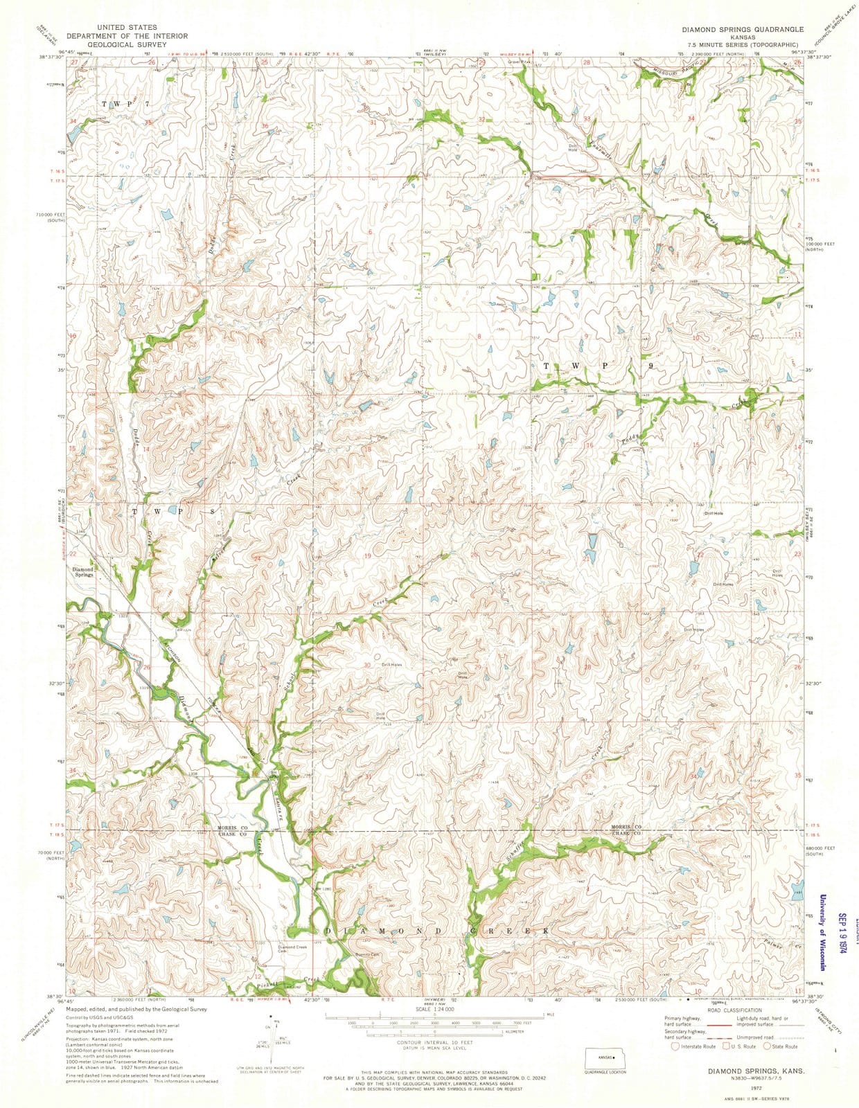 1972 Diamond Springs, KS - Kansas - USGS Topographic Map