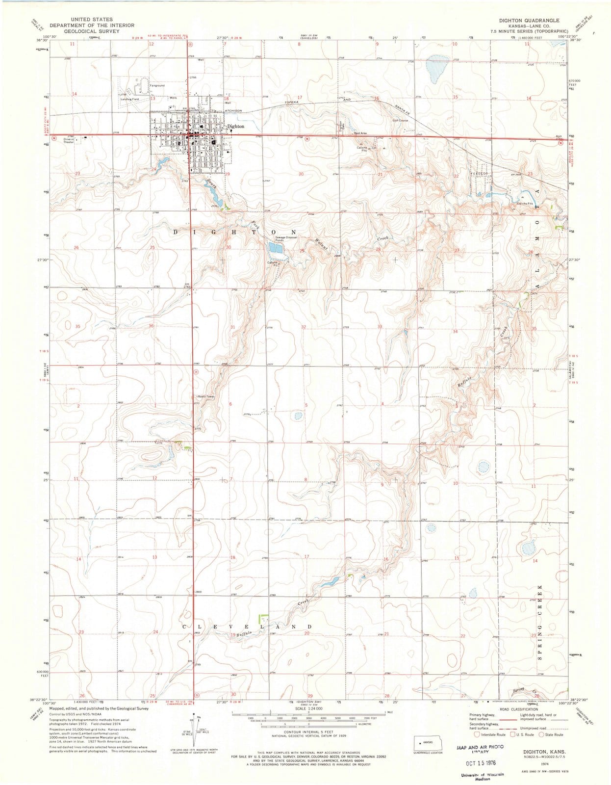 1974 Dighton, KS - Kansas - USGS Topographic Map v3