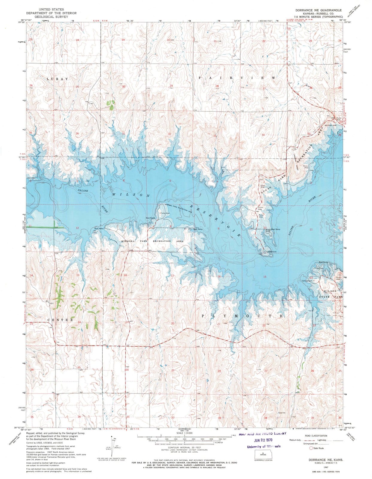 1967 Dorrance, KS - Kansas - USGS Topographic Map