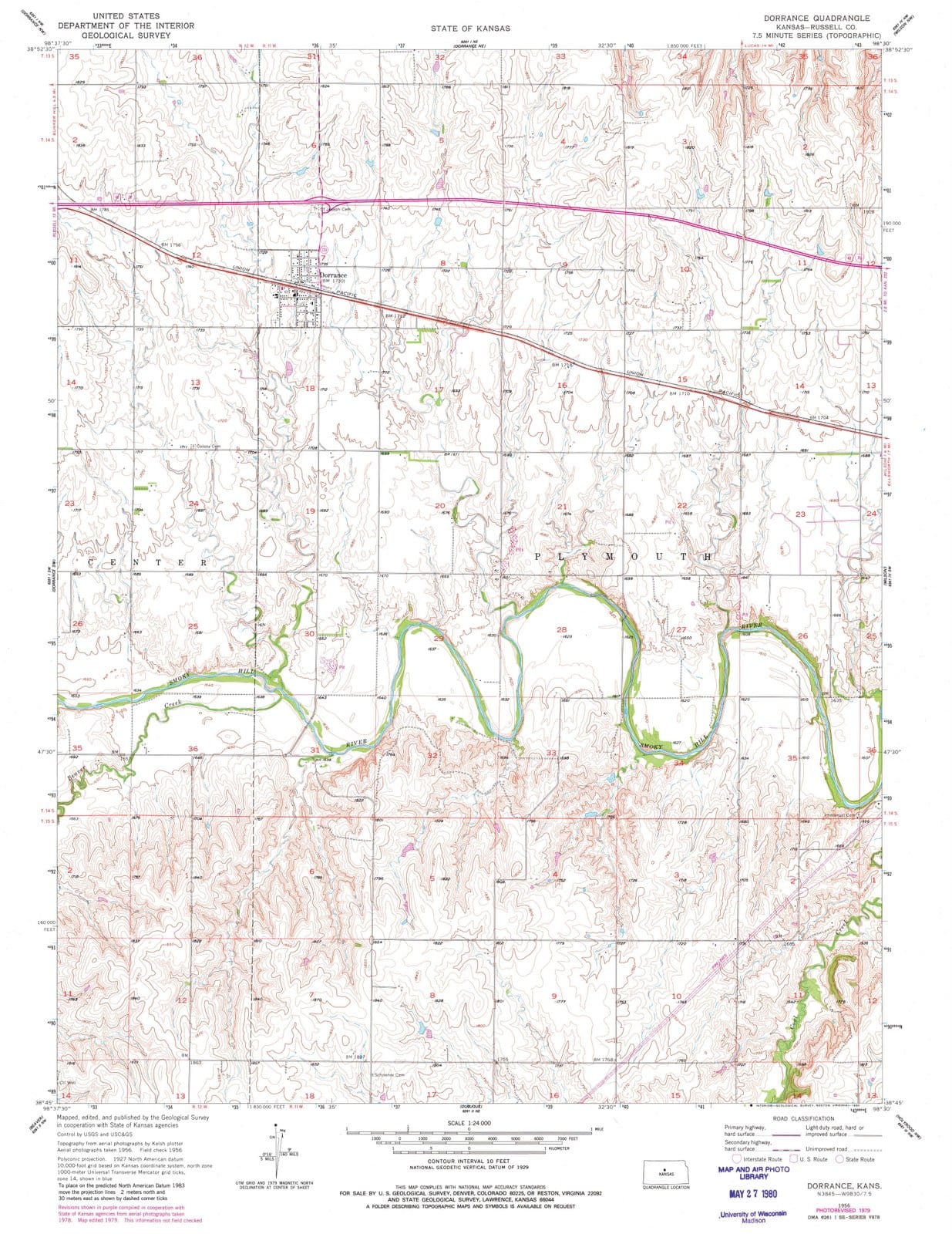 1956 Dorrance, KS - Kansas - USGS Topographic Map v2