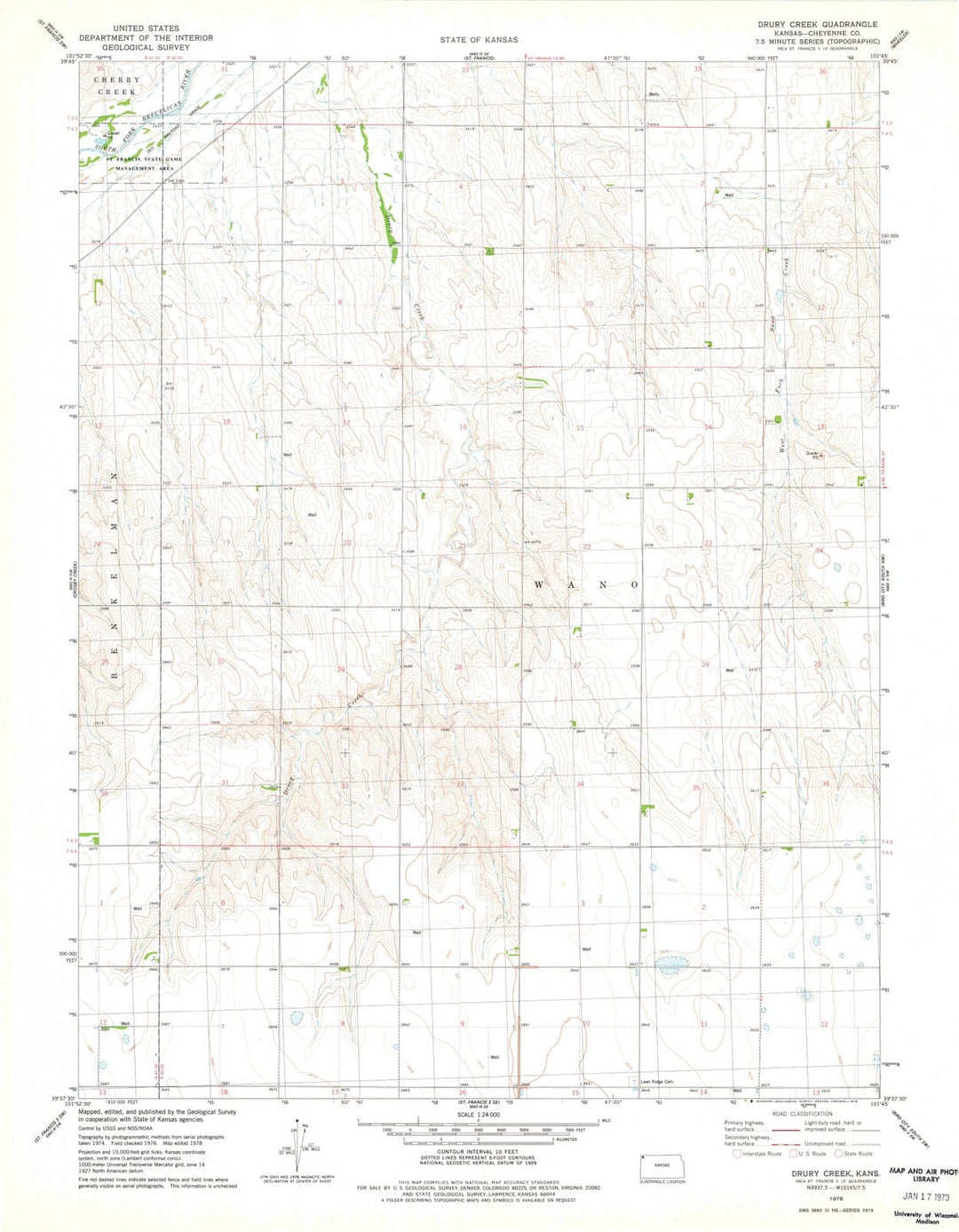 1978 Drury Creek, KS - Kansas - USGS Topographic Map