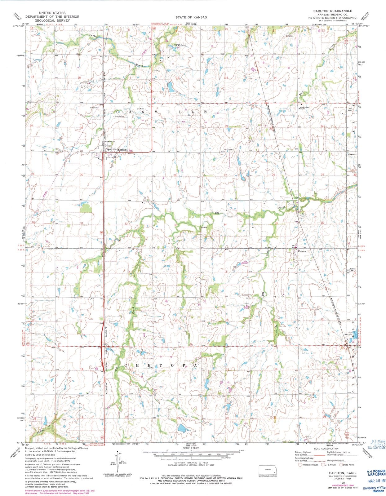 1973 Earlton, KS - Kansas - USGS Topographic Map