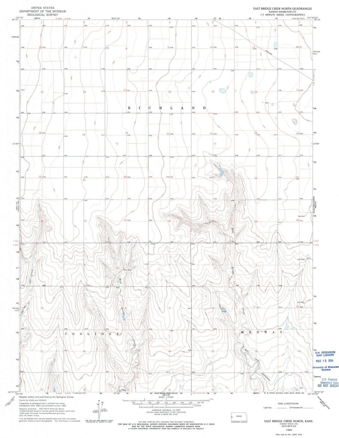 1966 East Bridge Creek North, KS - Kansas - USGS Topographic Map