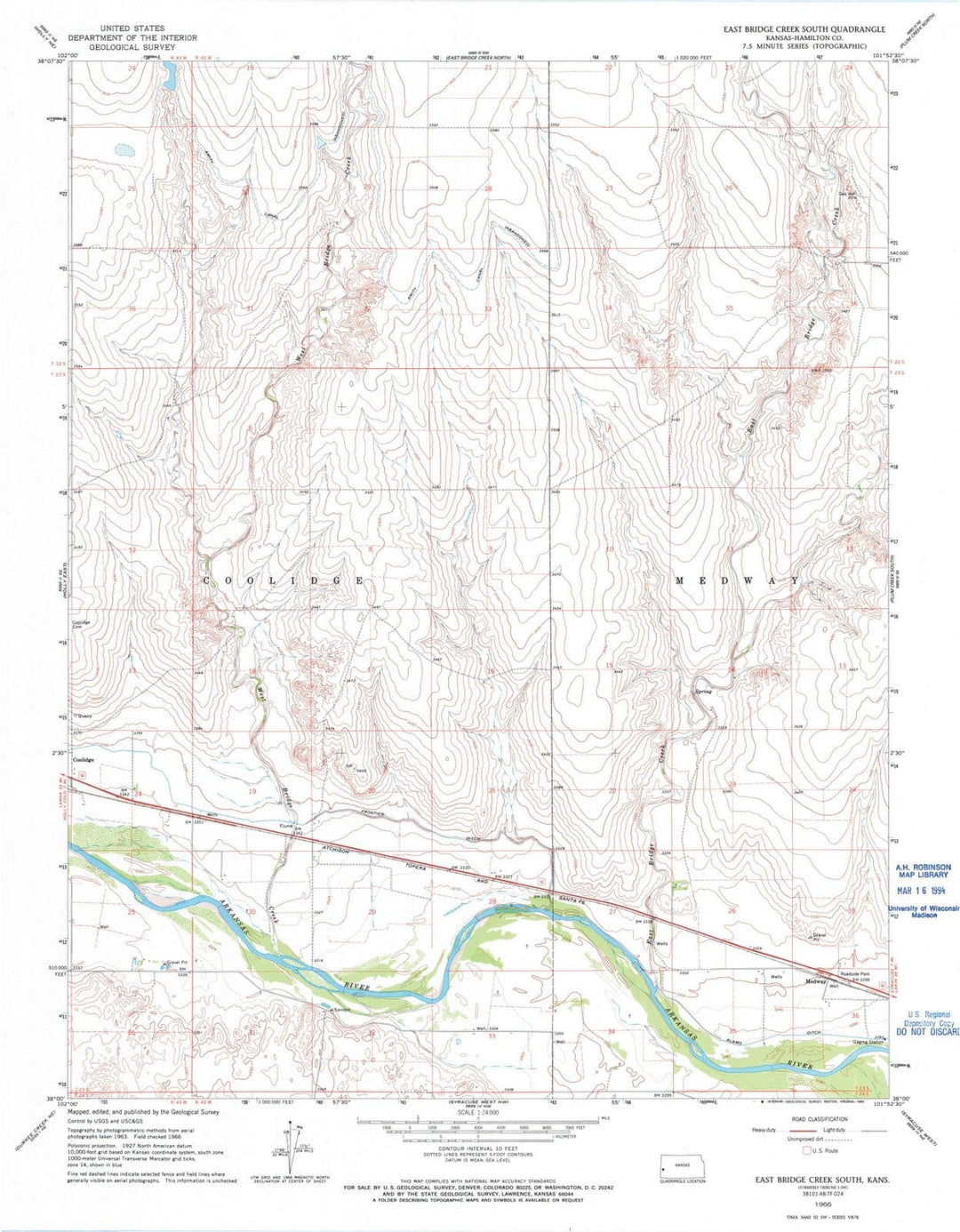 1966 East Bridge Creek South, KS - Kansas - USGS Topographic Map