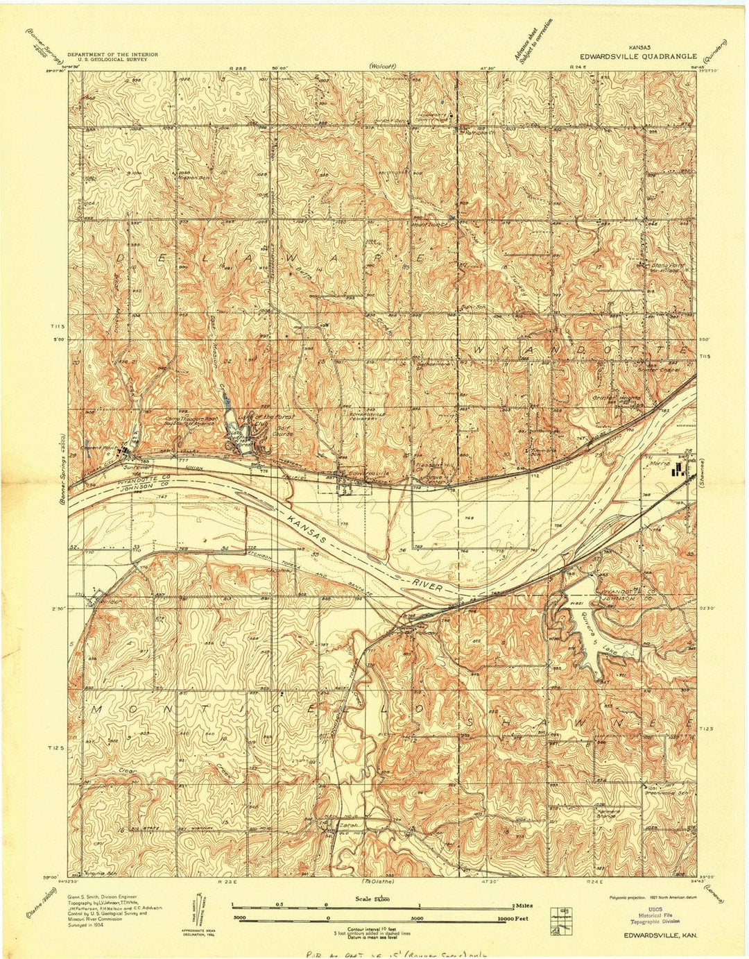 1934 Edwardsville, KS - Kansas - USGS Topographic Map