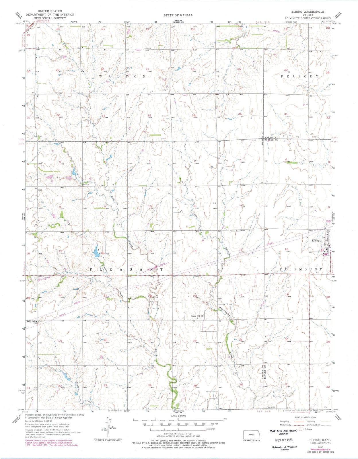 1957 Elbing, KS - Kansas - USGS Topographic Map