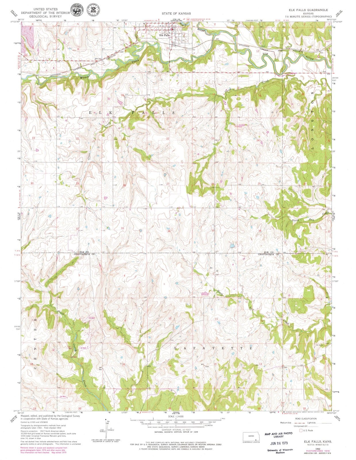 1962 Elk Falls, KS - Kansas - USGS Topographic Map