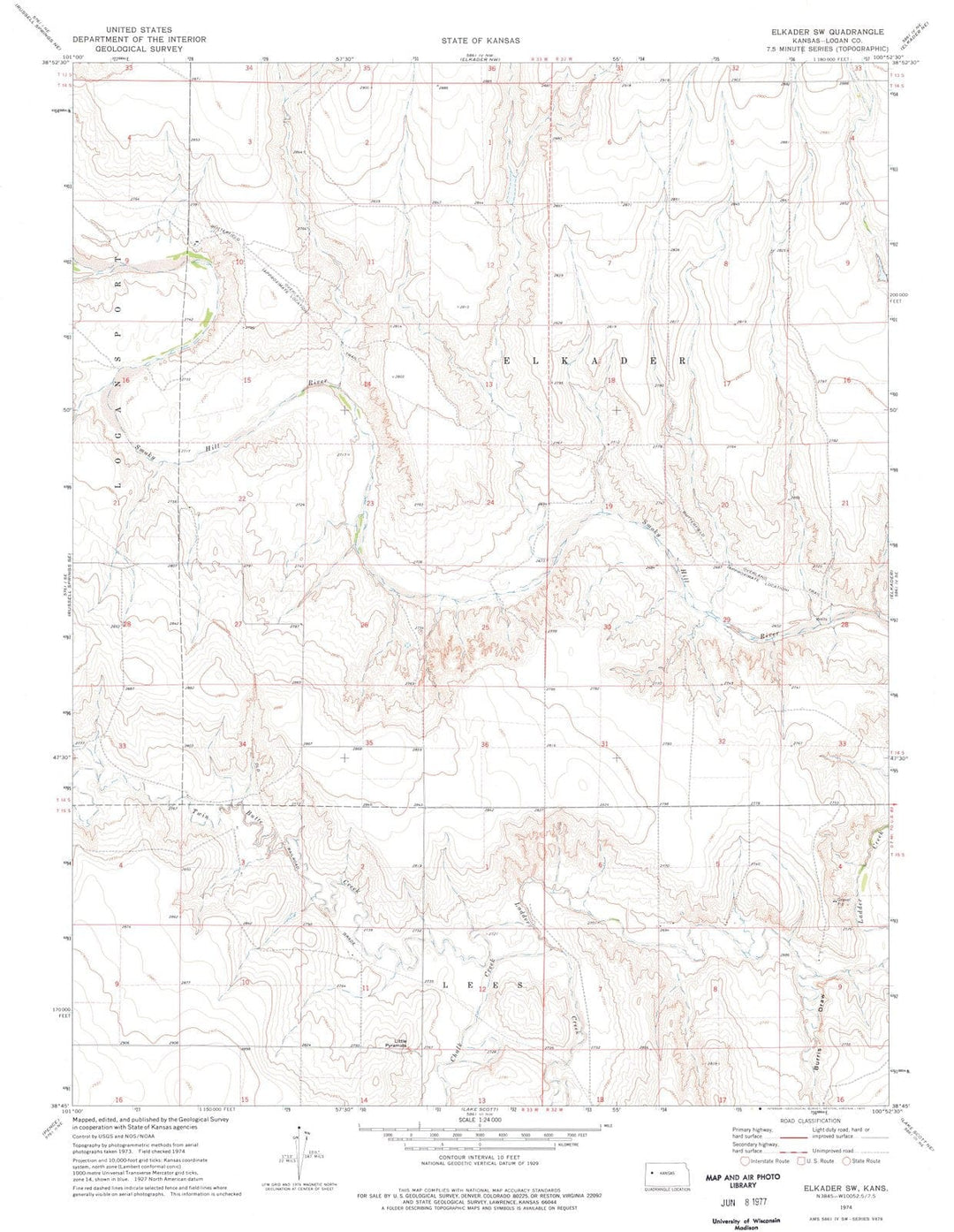 1974 Elkader, KS - Kansas - USGS Topographic Map