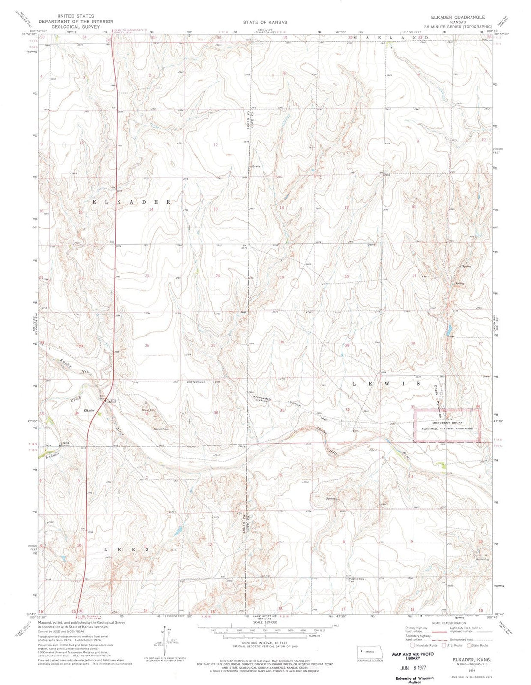 1974 Elkader, KS - Kansas - USGS Topographic Map v2