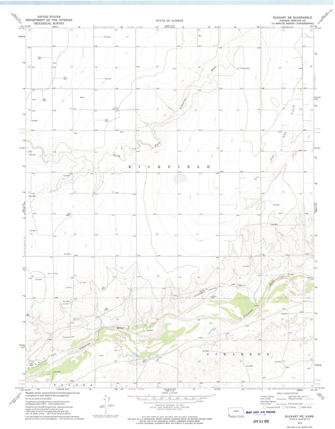 1973 Elkhart, KS - Kansas - USGS Topographic Map