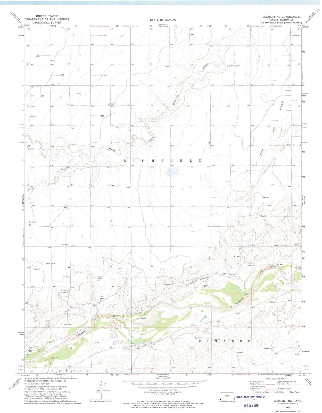 1973 Elkhart, KS - Kansas - USGS Topographic Map