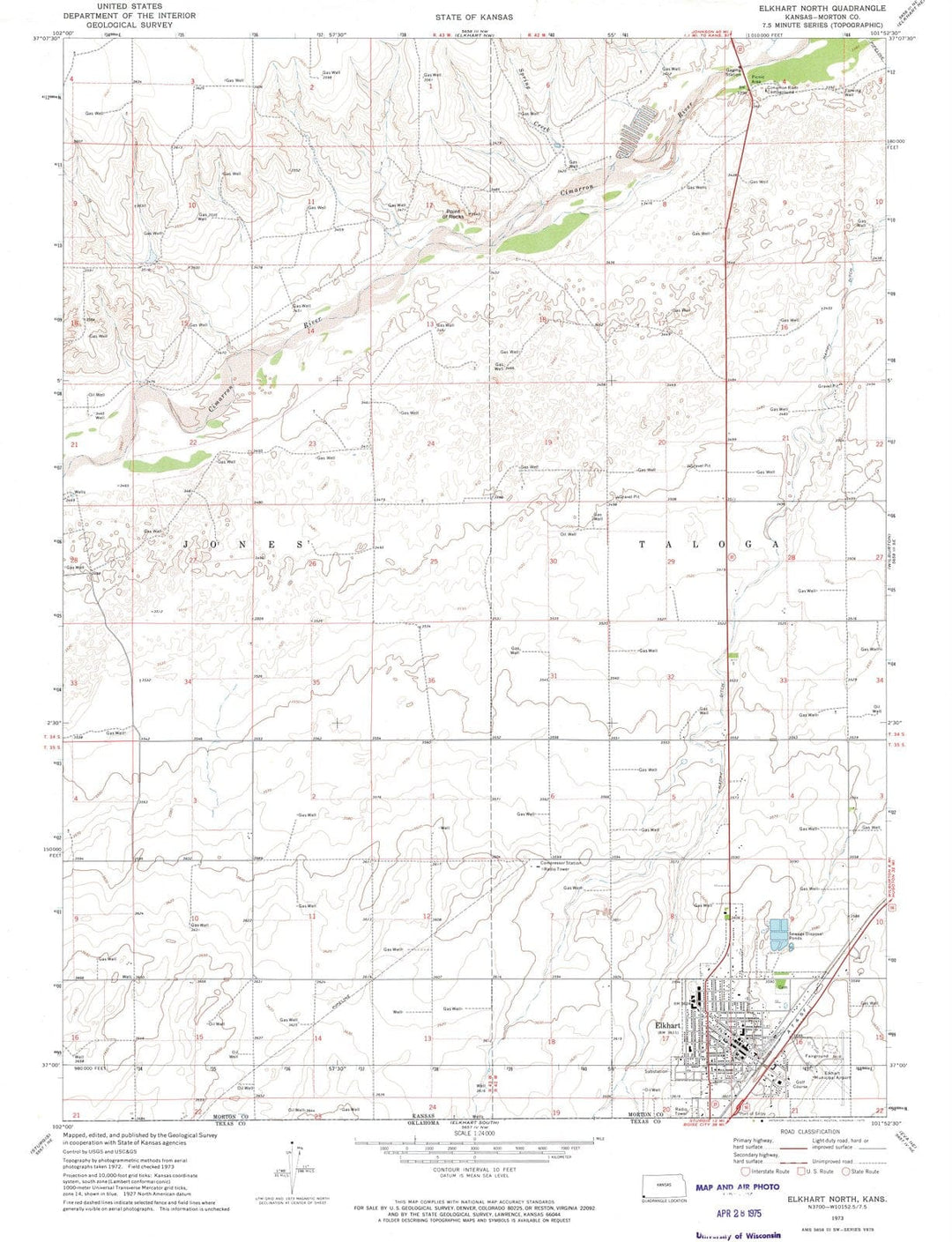 1973 Elkhart North, KS - Kansas - USGS Topographic Map