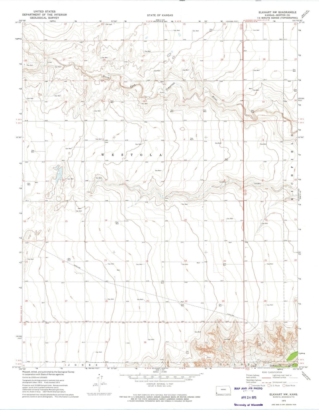 1973 Elkhart, KS - Kansas - USGS Topographic Map v2