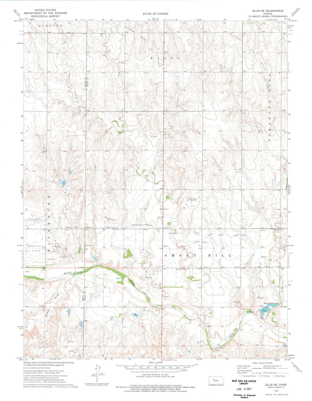 1974 Ellis, KS - Kansas - USGS Topographic Map