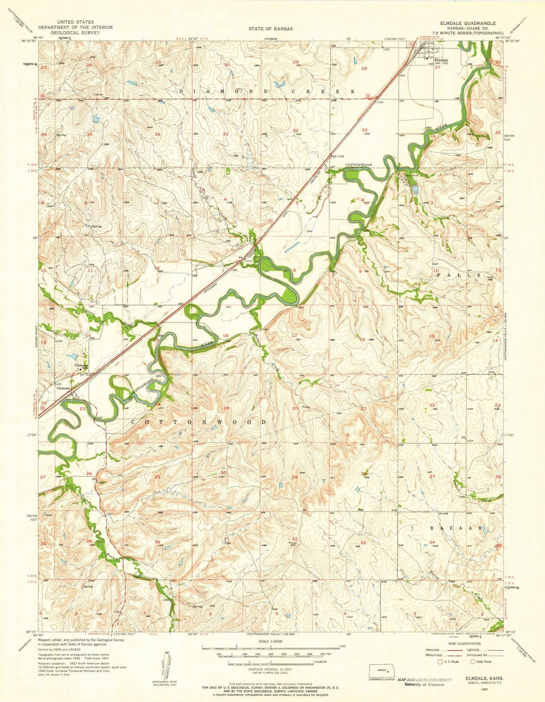 1957 Elmdale, KS - Kansas - USGS Topographic Map