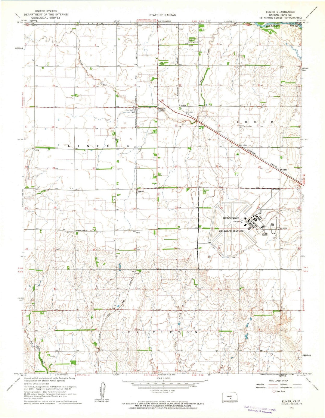 1961 Elmer, KS - Kansas - USGS Topographic Map