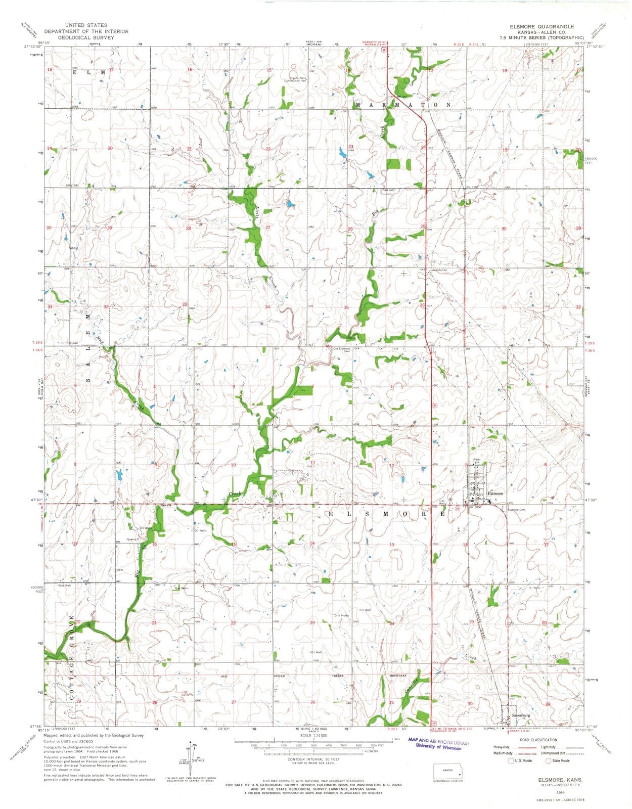 1966 Elsmore, KS - Kansas - USGS Topographic Map