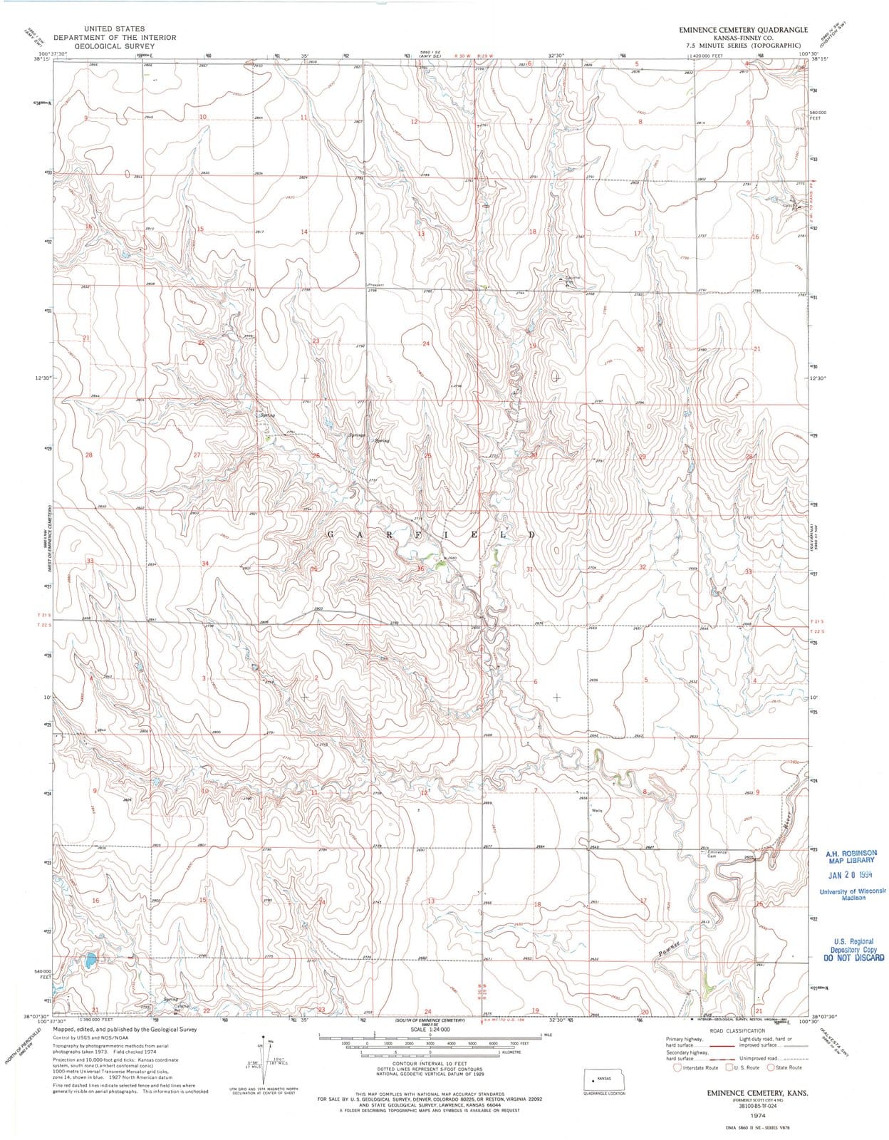 1974 Eminence Cemetery, KS - Kansas - USGS Topographic Map