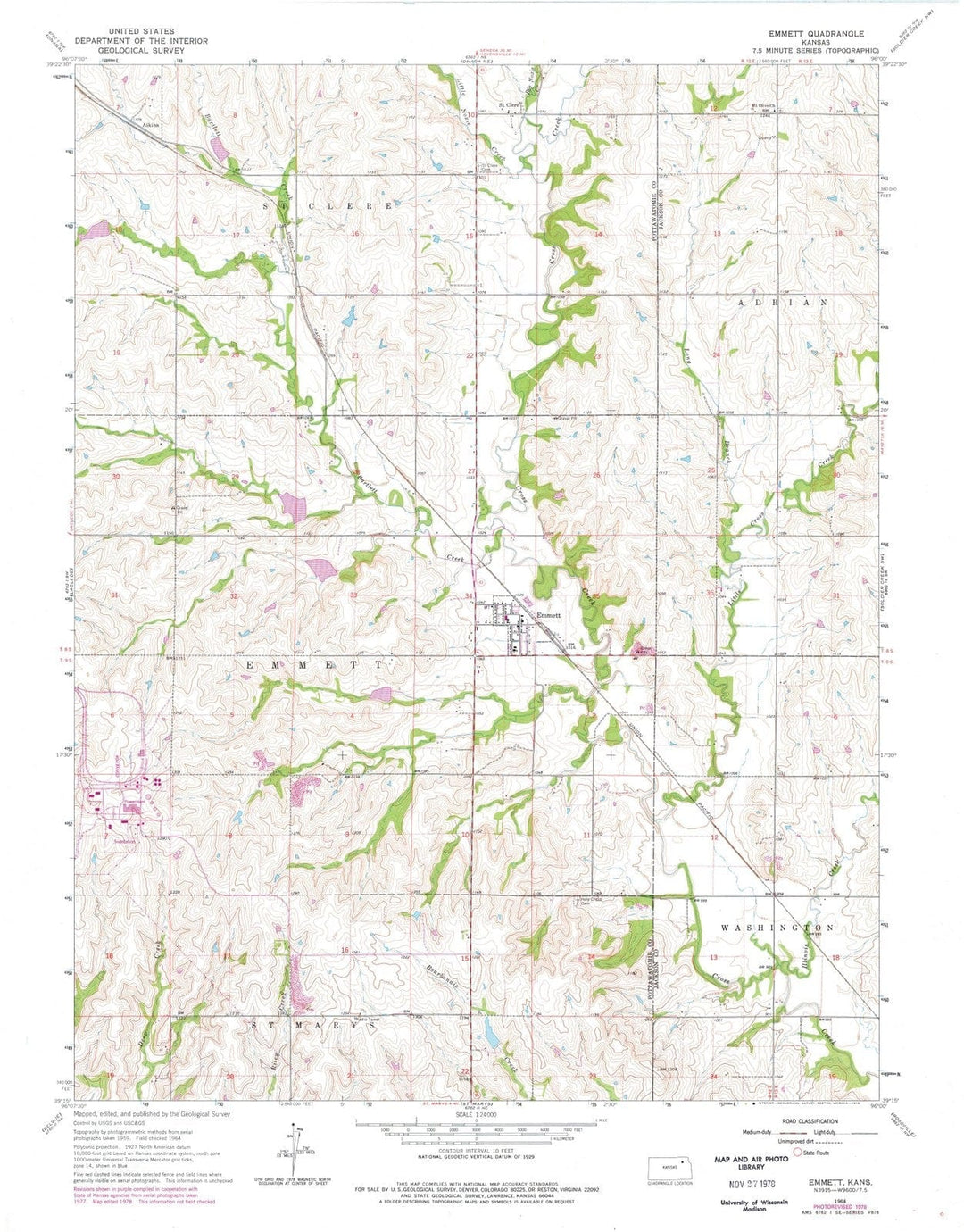 1964 Emmett, KS - Kansas - USGS Topographic Map