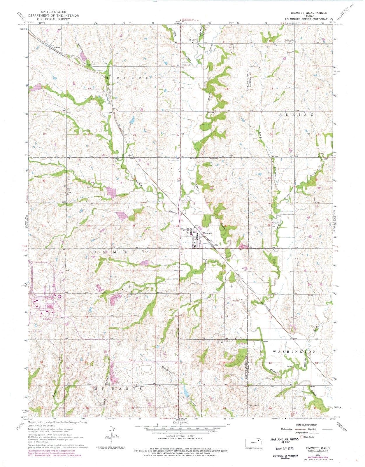 1964 Emmett, KS - Kansas - USGS Topographic Map