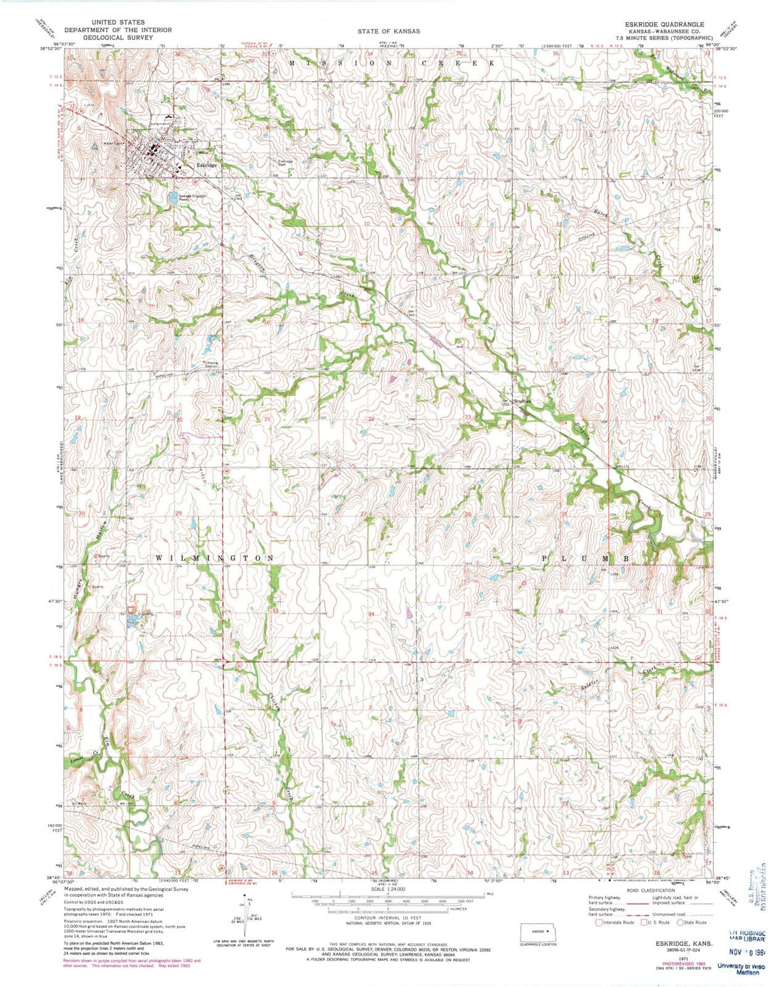 1971 Eskridge, KS - Kansas - USGS Topographic Map