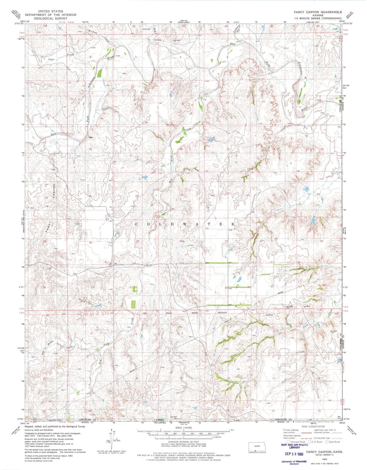 1980 Fancy Canyon, KS - Kansas - USGS Topographic Map