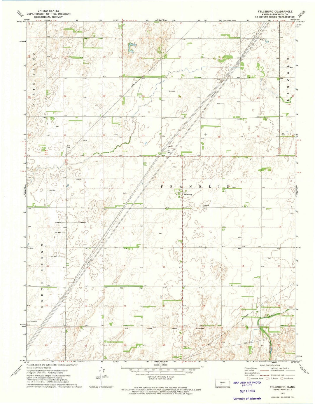 1972 Fellsburg, KS - Kansas - USGS Topographic Map