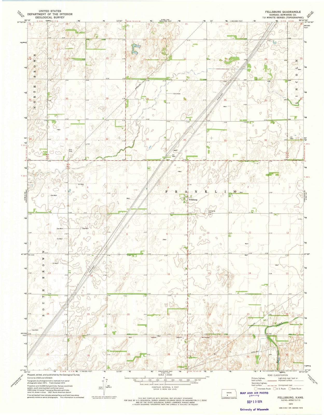 1972 Fellsburg, KS - Kansas - USGS Topographic Map