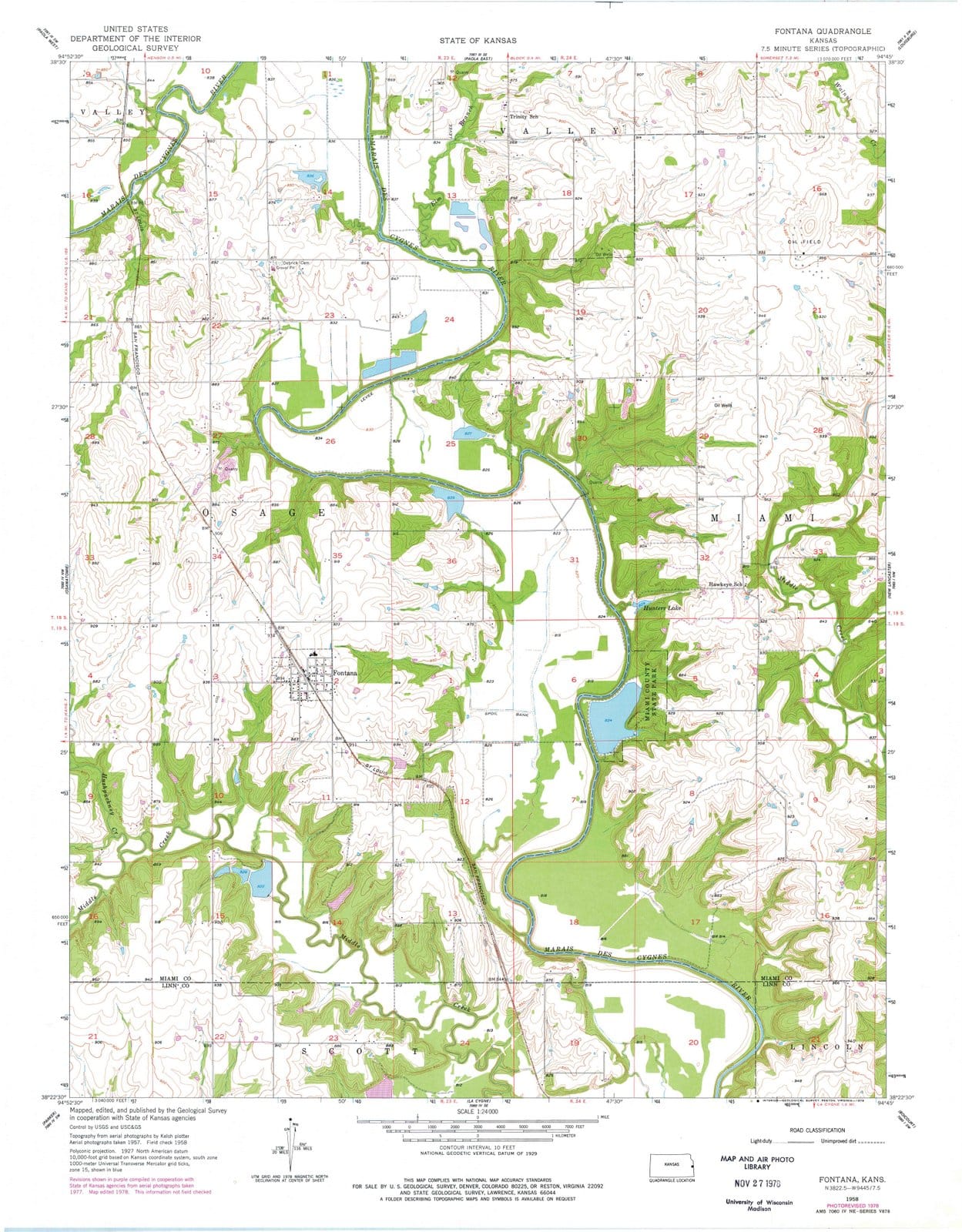 1958 Fontana, KS - Kansas - USGS Topographic Map