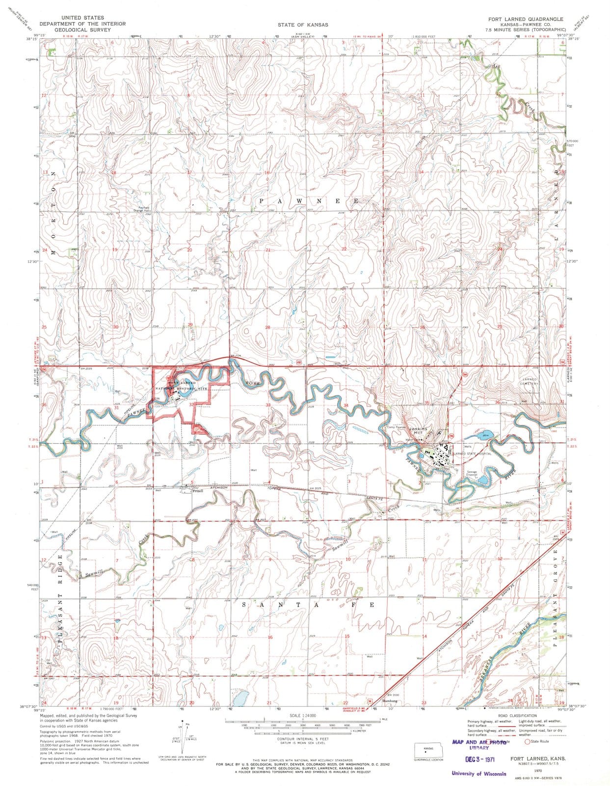 1970 Fort Larned, KS - Kansas - USGS Topographic Map