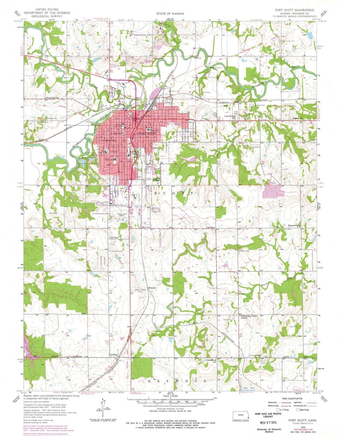 1958 Fort Scott, KS - Kansas - USGS Topographic Map