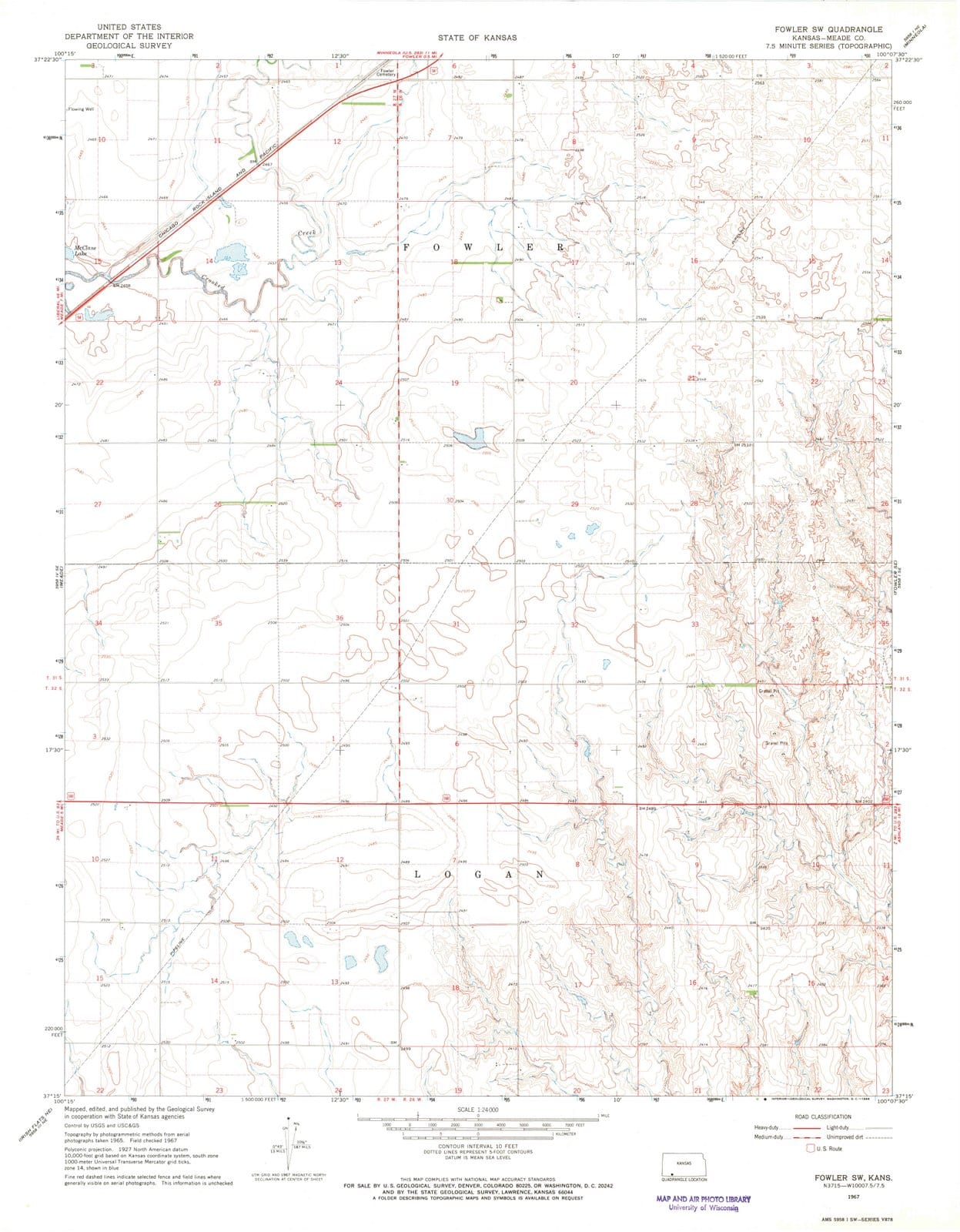 1967 Fowler, KS - Kansas - USGS Topographic Map v2