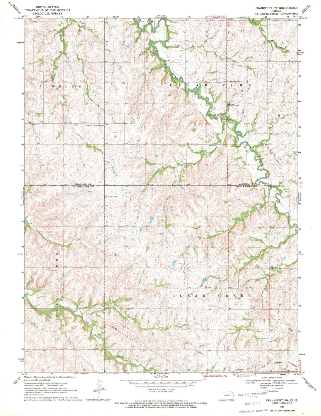 1969 Frankfort, KS - Kansas - USGS Topographic Map