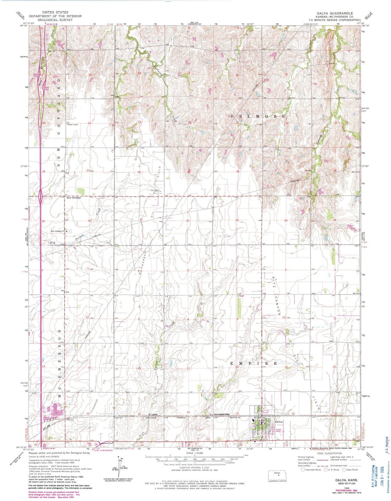 1965 Galva, KS - Kansas - USGS Topographic Map