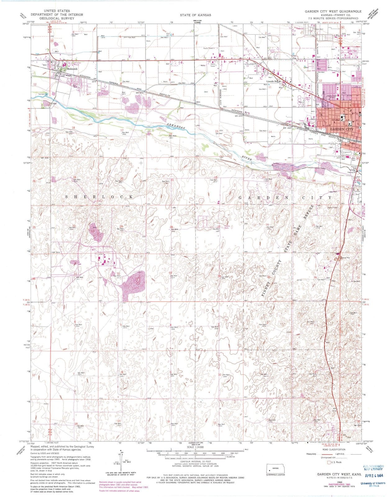 1960 Garden City West, KS - Kansas - USGS Topographic Map