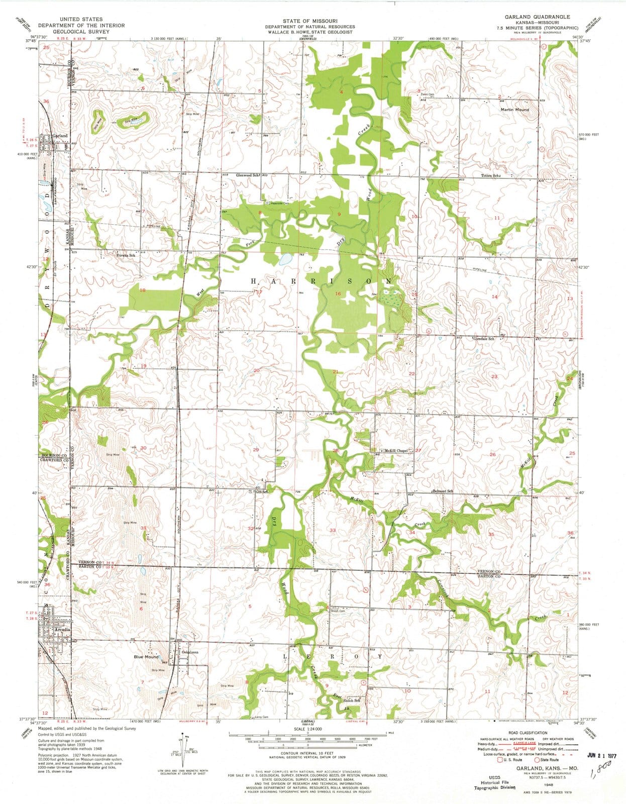 1948 Garland, KS - Kansas - USGS Topographic Map