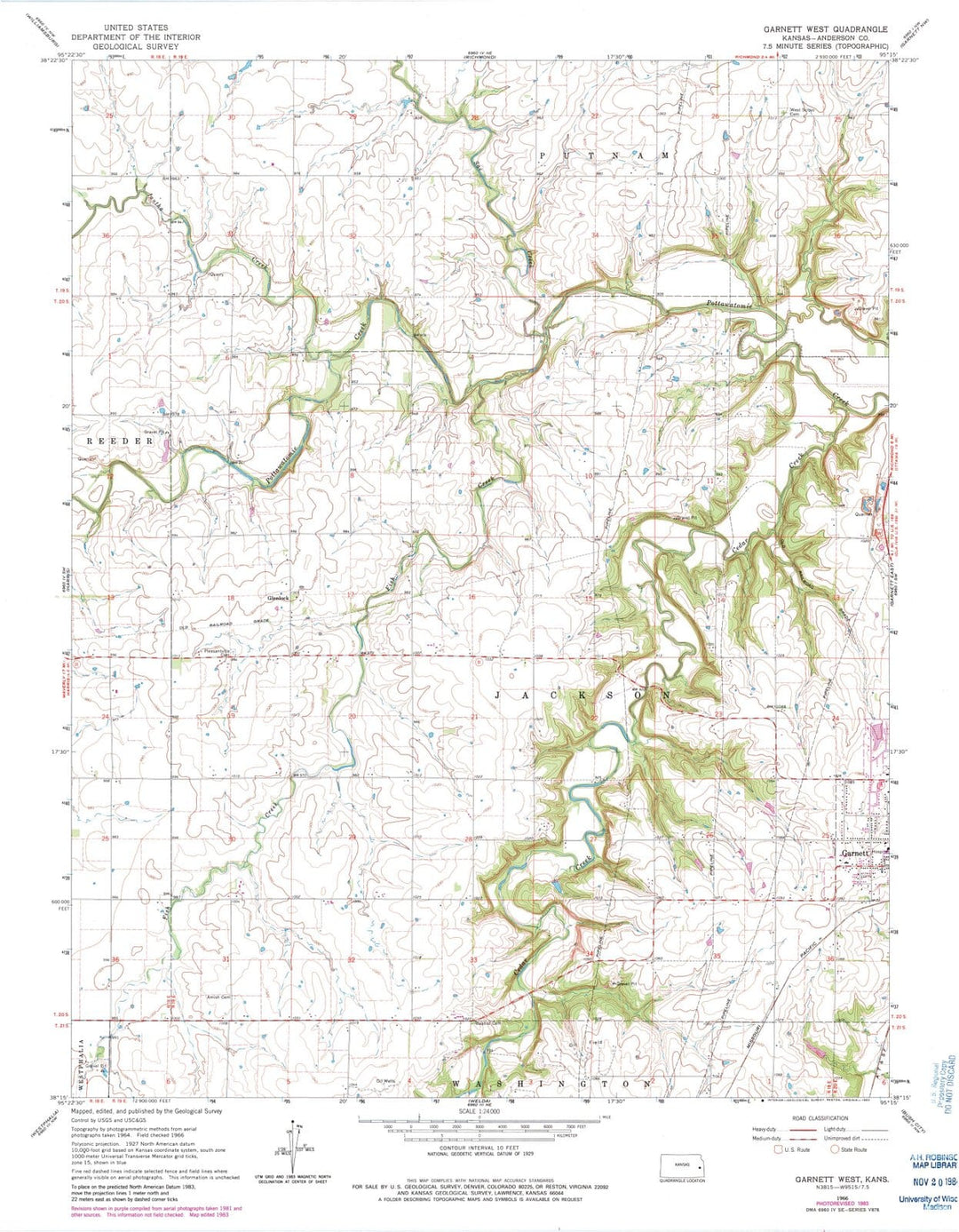 1966 Garnett West, KS - Kansas - USGS Topographic Map